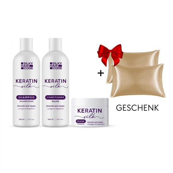  Keratin Silk Shampoo, Spülung und Maske + Geschenk Kissenbezug Aus Satin